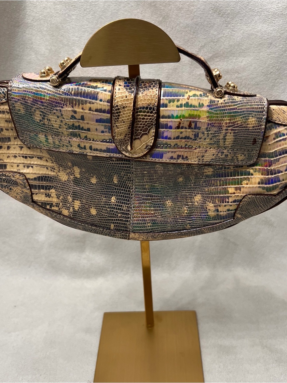 Fendi Iridescent Snake-Embossed Shoulder Bag in Gold, Brown, Cream, Black - Picture 4 of 9